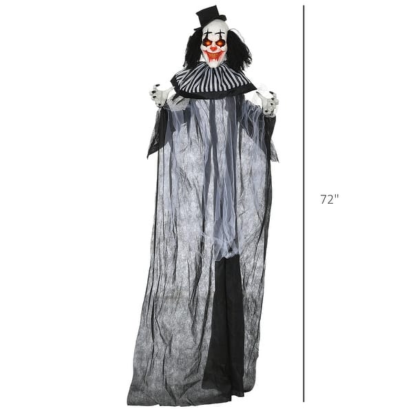6' Life Size Outdoor Halloween Classic Black and White Striped Clown Animatronic with Light Up Eyes & Sounds