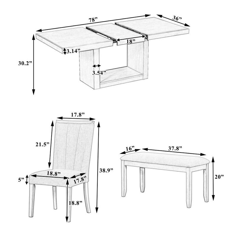 Contemporary 6-Piece 78 Inch Extendable Pedestal Dining Table Set