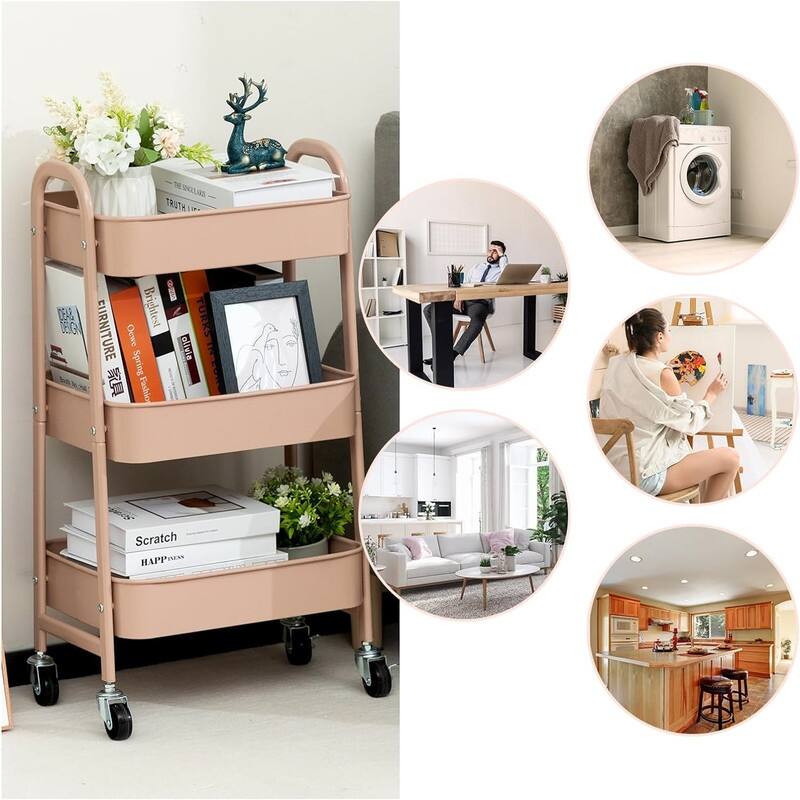 3 Tier Metal Utility Cart - 15.35"D x 11.42"W x 27.5"H