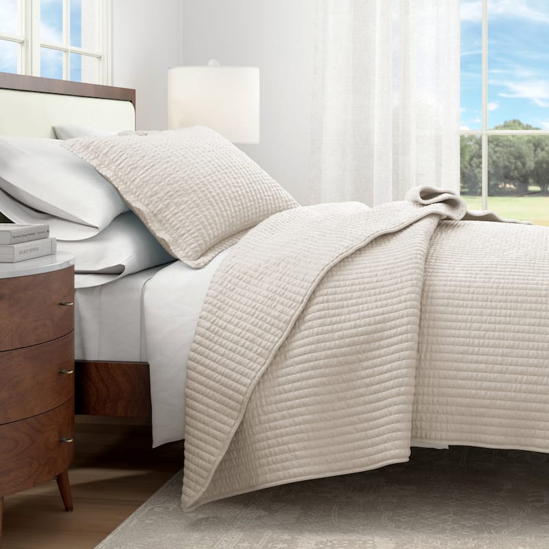 Linery & Co. Detailed Channel Stitch Microfiber Quilt Set With Shams.