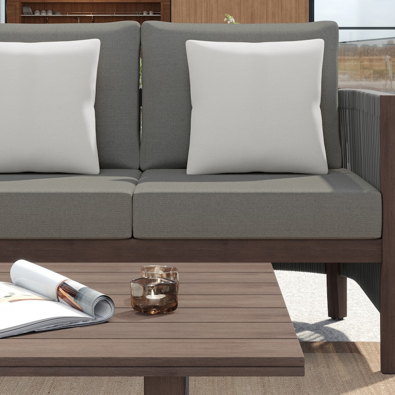 Corvus Iona 4-piece Patio Eucalyptus Wood and Rope Sofa Seating Set with Sunbrella Fabric