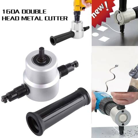 Double Head Sheet Nibbler Metal Cutter with Wrench, Quality Nibbler Drill Attachment for Straight Curve and Circle Cutting