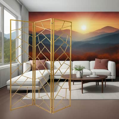HomeRoots 71" Gold IronFolding Three Panel Screen Room Divider - 47' X '71' X '1
