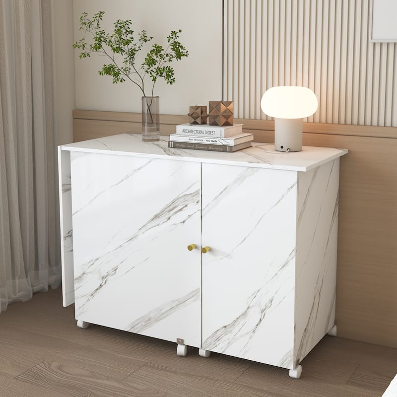 Foldable Sewing Table with Storage, 57.5" Craft Station with Locking Casters, Adjustable Cabinet & Shelves