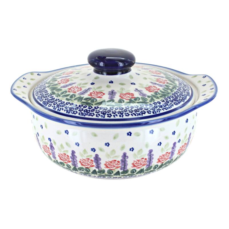 Blue Rose Polish Pottery 41C WR Unikat Round Covered Baker - Roses are Red