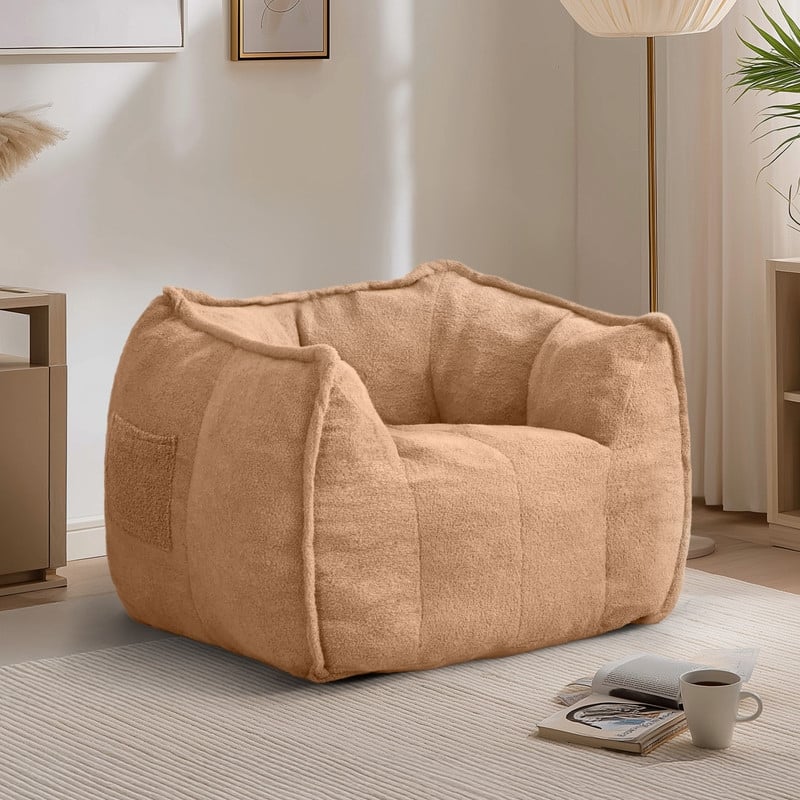 Teddy Fleece Single Bean Bag Chair - Brown
