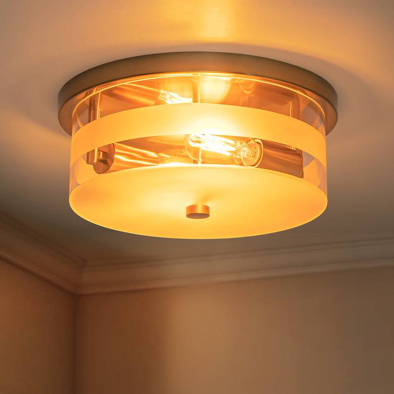 2-Light Modern Industrial Glass & Bronze Metal Ring Ceiling Light for Living Room - 2 Light