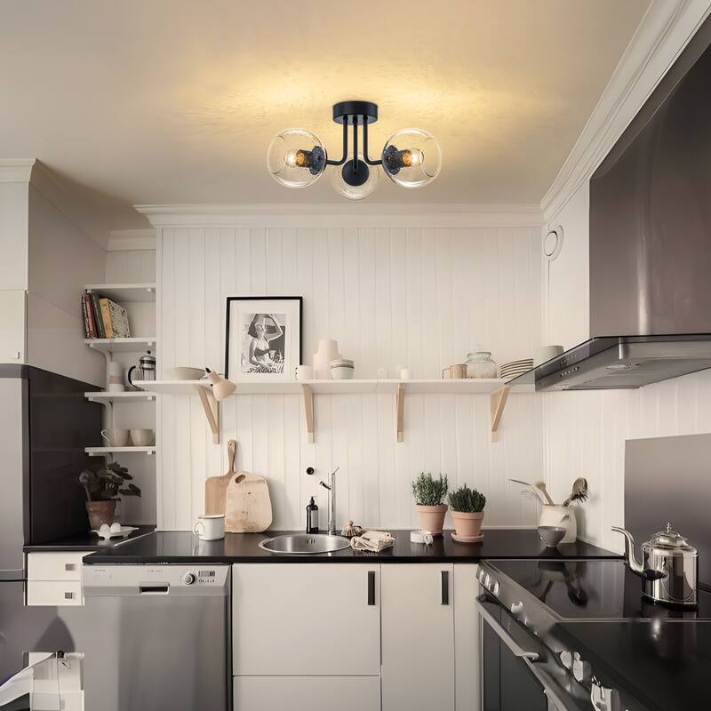 Starsky 3-Light Modern Sputnik Seeded Glass Globes Semi Flush Mount Ceiling Light