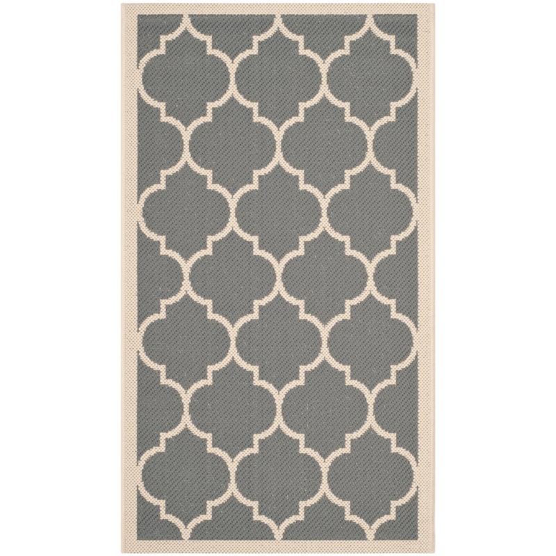 SAFAVIEH Courtyard Kathy Indoor/ Outdoor Waterproof Patio Backyard Rug - 2' x 3'7" - Anthracite/Beige