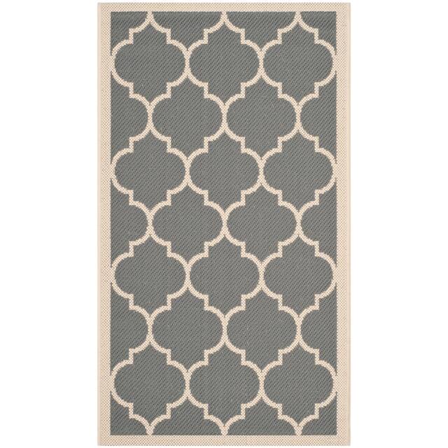 SAFAVIEH Courtyard Kathy Indoor/ Outdoor Waterproof Patio Backyard Rug - 2' x 3'7" - Anthracite/Beige