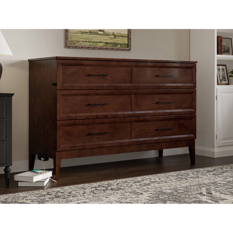 Solid Wood Murphy Bed Chest with Mattress & Charger - Twin, Full Sizes - Space Saving Furniture