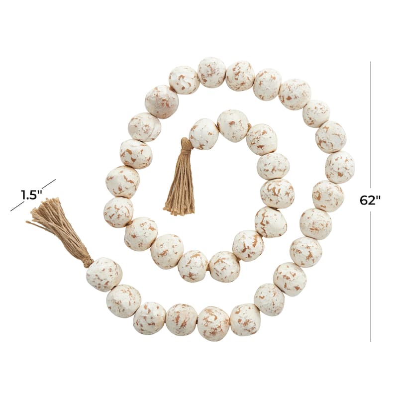 Ceramic Handmade Round Intricately Shaped Large Distressed Beaded Garland with Tassel