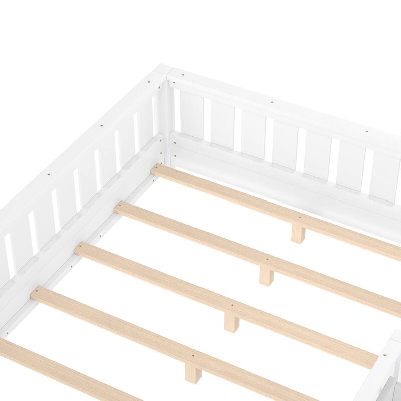 Montessori Floor Bed Low Profile Kids Bed with Rails & Bookshelf