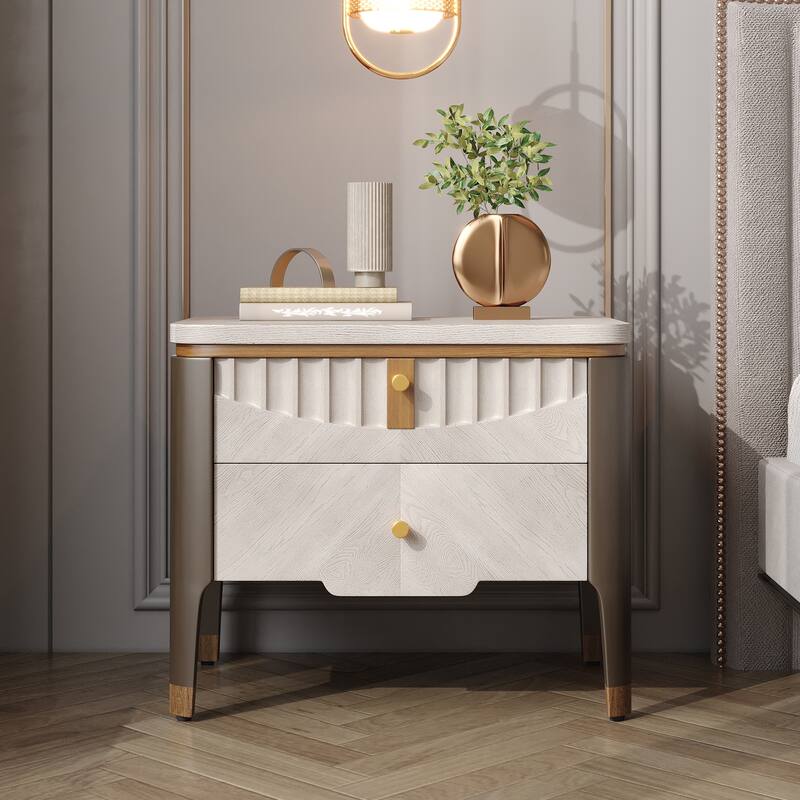 Christopher Knight Home- Johnson Wood Nightstand with 2 Storage Drawer - Grey