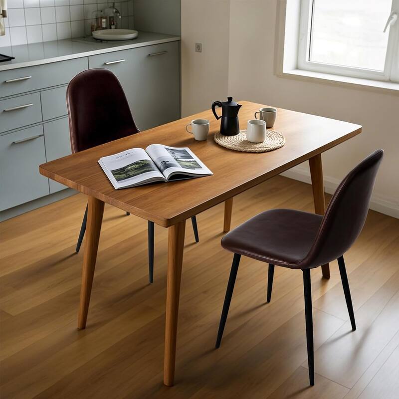 Faux Leather Dining Back Modern Side Chair, Set of 2, Dark Brown