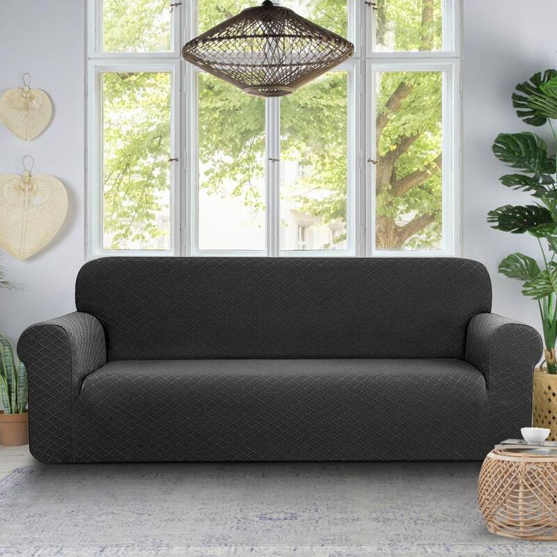 Enova Home 3-Seater Couch Covers Durable Rhombus Jacquard Polyester Spandex Fabric Box Cushion Sofa Slipcover