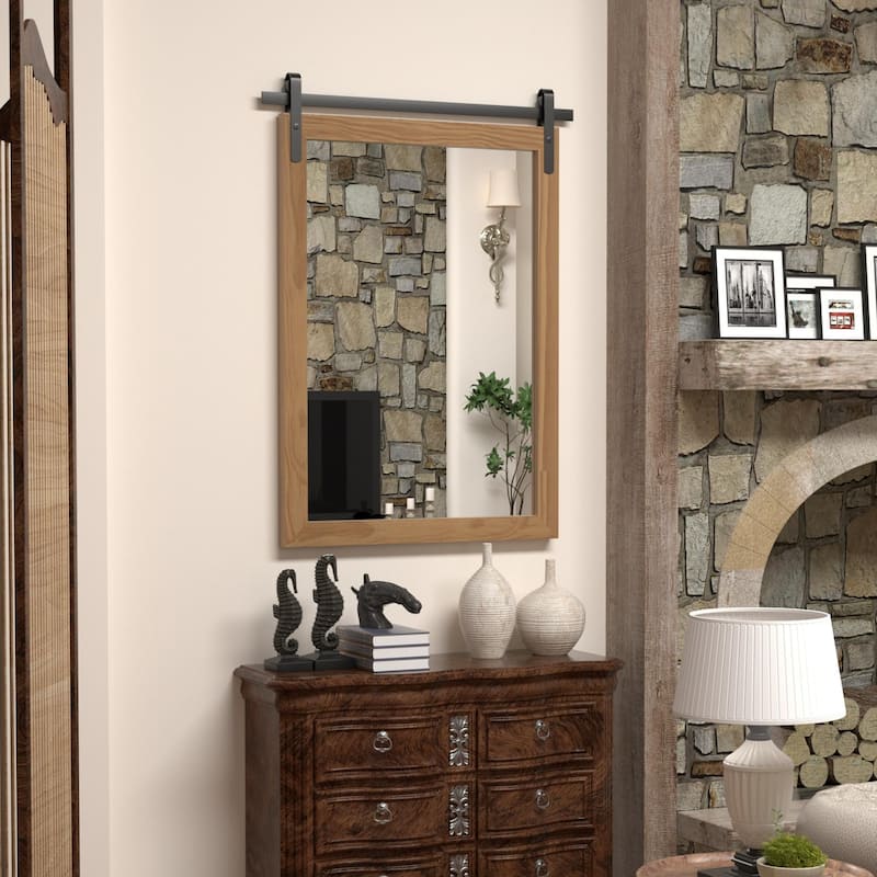 Farmhouse Rectangular Wood Frame Wall Mirror, Rustic Barn Door Bathroom Vanity Mirror