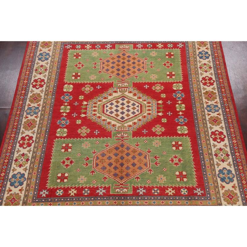 Vegetable Dye Kazak Oriental Geometric Area Rug Wool Handmade Carpet - 8'0" x 9'8"