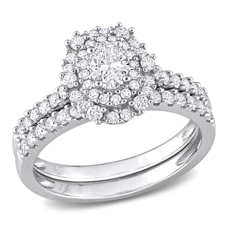 Miadora 1ct TDW Oval and Diamond Halo Ring in 14k White Gold