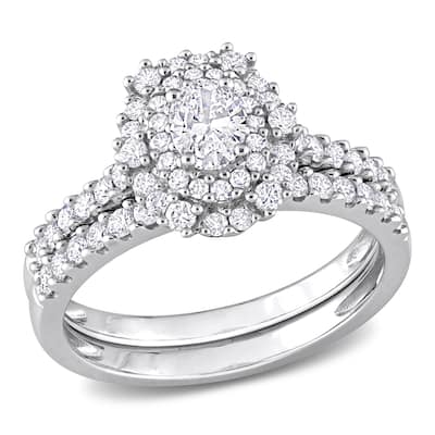 Miadora 1ct TDW Oval and Diamond Halo Ring in 14k White Gold