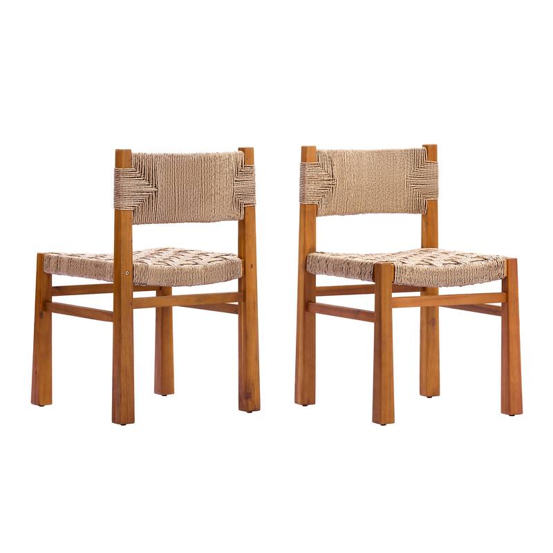 Christopher Knight Home - Acacia Wood Outdoor Patio Dining Chairs with Wicker Seat (Set of 2)
