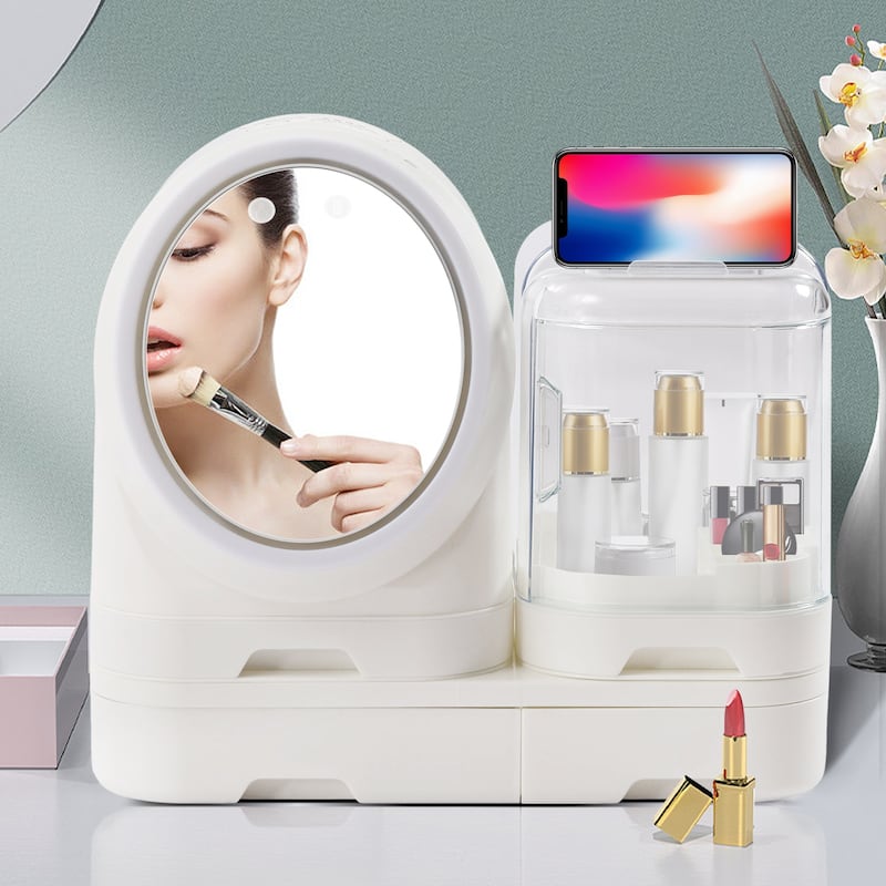 Makeup Storage Cosmetic Organizer with Mirror and LED Light - 14.6*8.3 ...