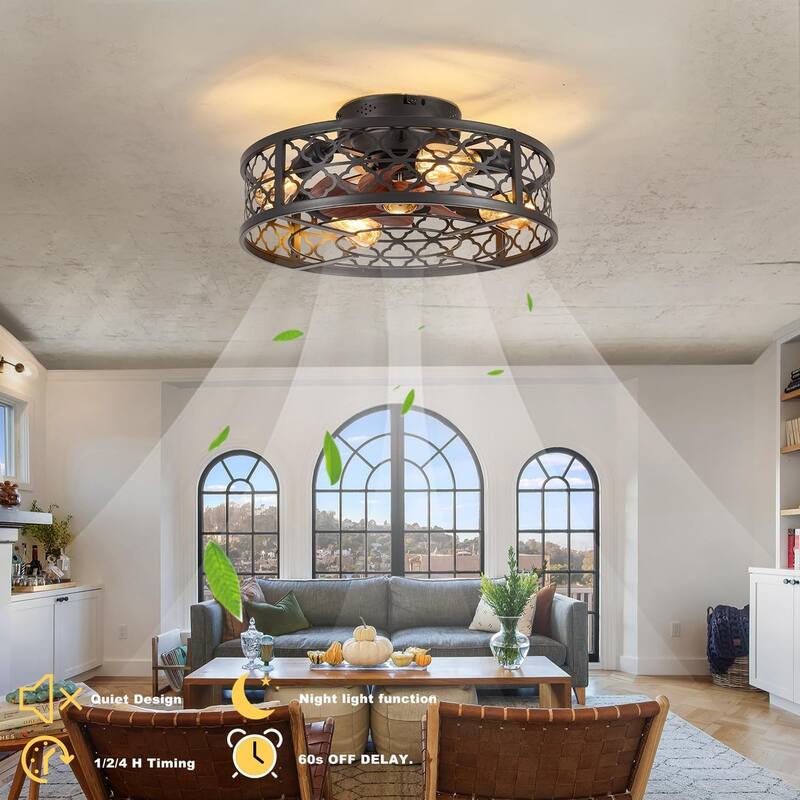 20Inch Farmhouse Ceiling Fans with Remote Control,6 Speed Reversible Flush Mount Low Profile Rustic Ceiling Fan - N/A