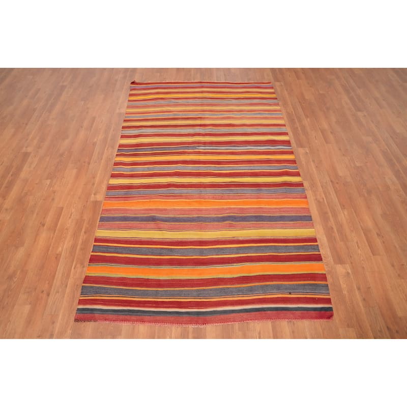 Hand Woven Oriental 100% Wool Carpet Southwestern Geometric Oranges & Rust Kilim Area Rug - 7' 7'' X 4' 6''