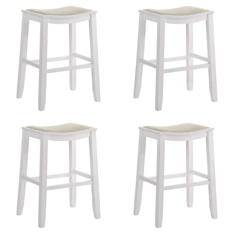 Iyani Backless Bar Stool, Counter Height Kitchen Stool with Wood Legs - Set of 4 - White - Bar Height