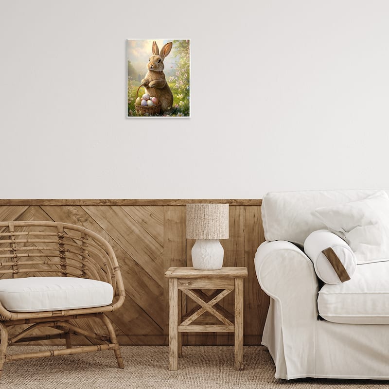 Stupell Bunny with Easter Basket Wall Plaque Art Design By Franklyn Gregory