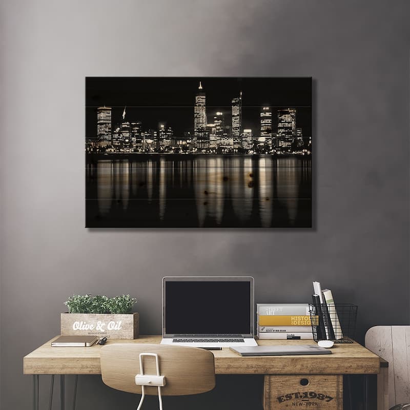 Downtown City Print On Wood by Unknown Artist - Multi-Color