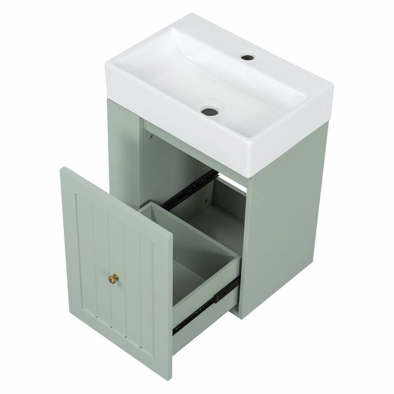 20-Inch Bathroom Vanity with Ceramic Sink - MDF Storage Cabinet with Drawer, Side Shelf and Silver Handle