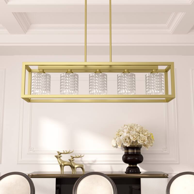 Modern Glam 5-light 37in Kitchen Island Lights Crystal Rectangle Chandelier
