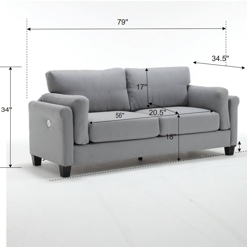 79" Modern Button Tufted Linen Upholstered 3-Seat Sofa