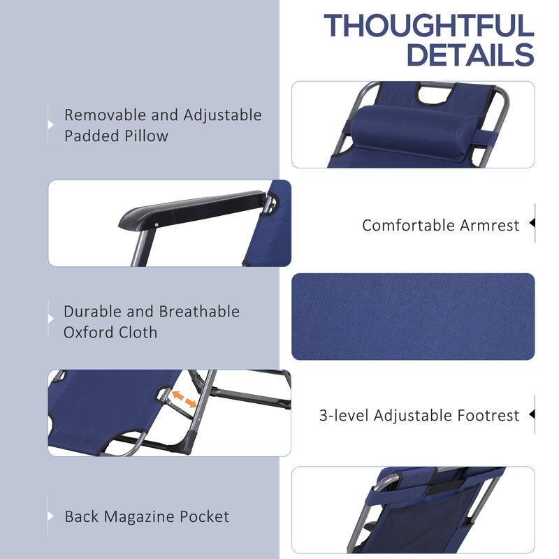 2-in-1 Foldable Sun Lounger Camping Chair with Adjustable Backrest, Headrest and Pocket for Poolside Patio