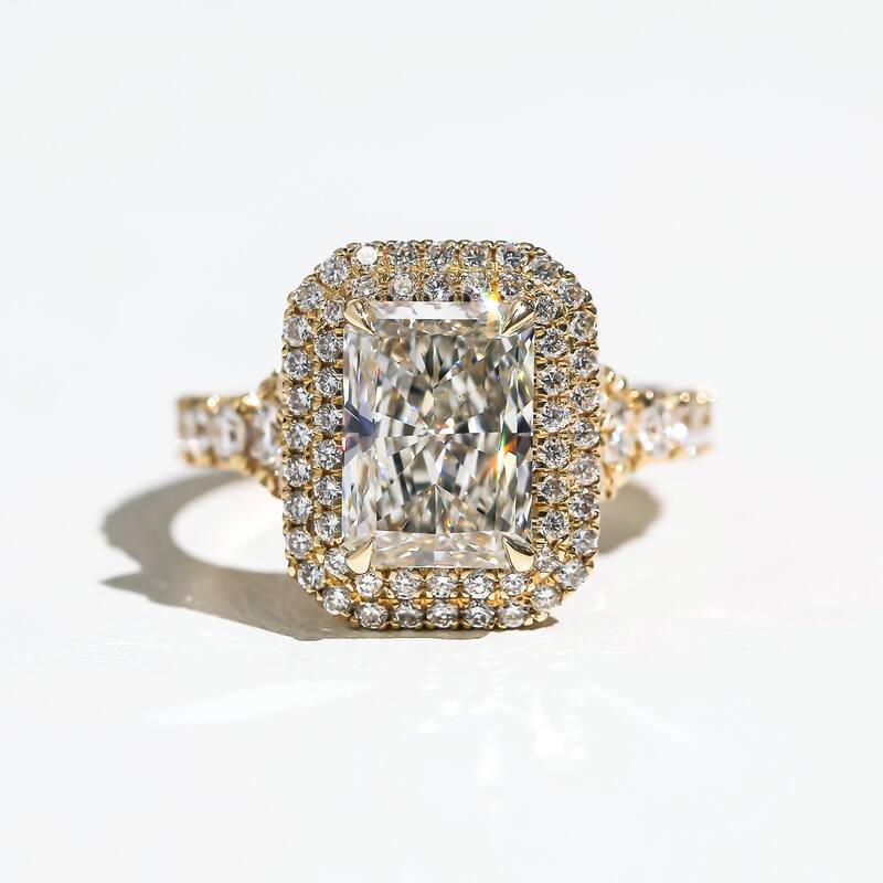 Kobelli 4.5 Carats Radiant Lab Grown Diamond Certified 14k Solid Gold Double Halo Cathedral Seoul Ring