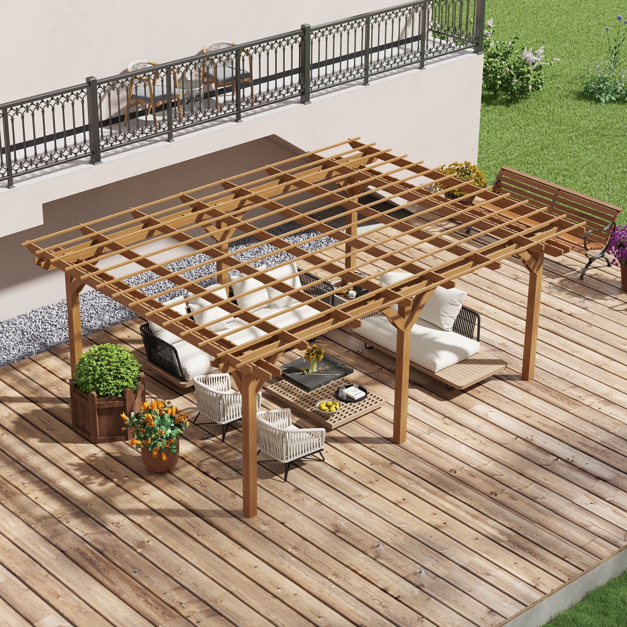 Outsunny 12' x 16' Outdoor Pergola, Wood Gazebo Grape for Climbing Plant  Support at Garden, Patio, Backyard, Deck, Brown - Overstock - 40175644