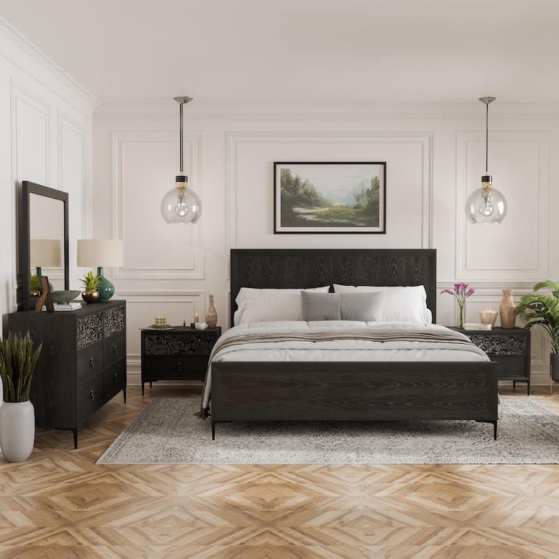 Furniture of America Fable Modern 5-Piece Solid Wood Panel Bedroom Set - Espresso - Queen