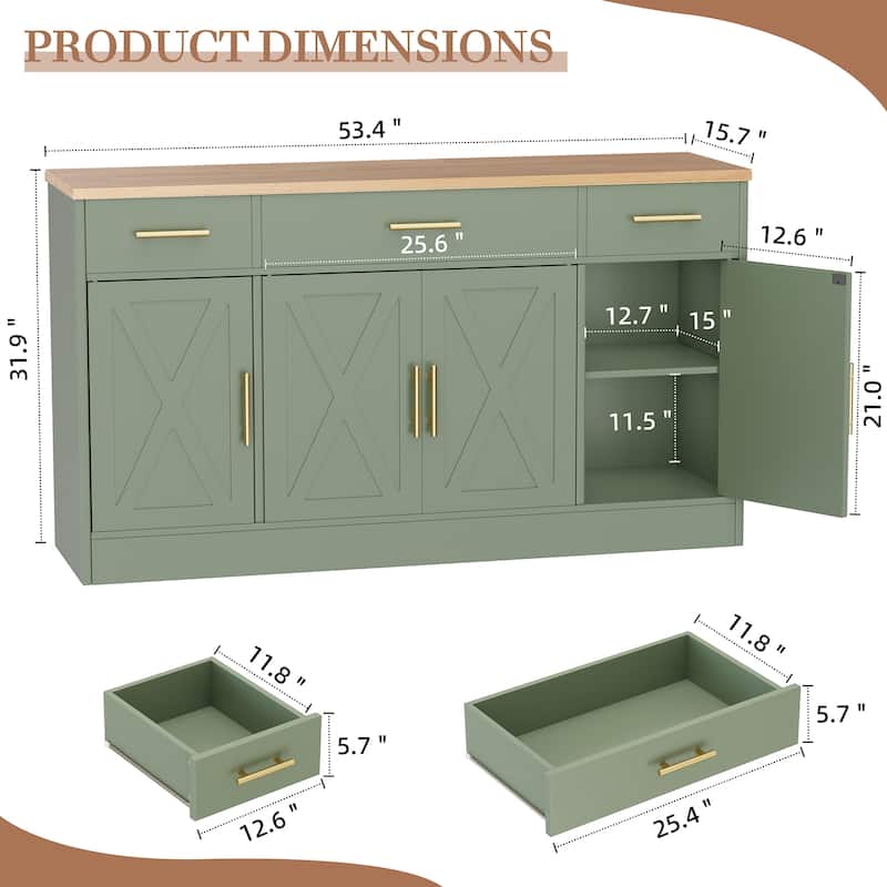 Farmhouse Kitchen Buffet Storage Cabinet, Sideboard