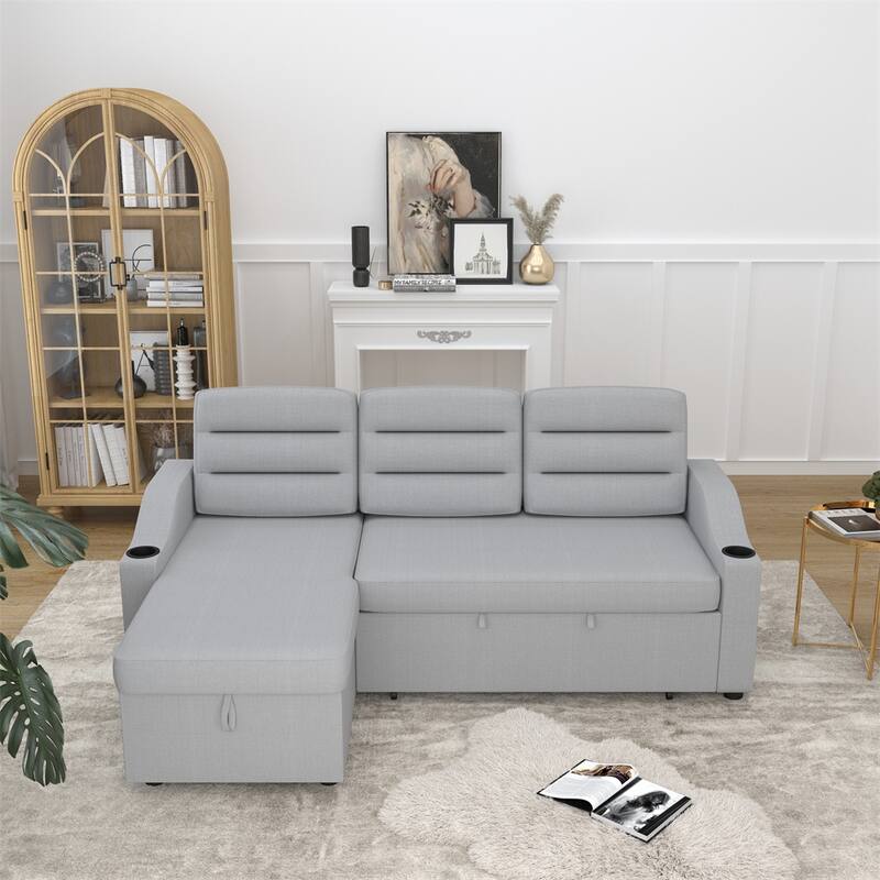 83.5" Polyester Convertible Combo Sofa w/ Storage Recliner and Holder