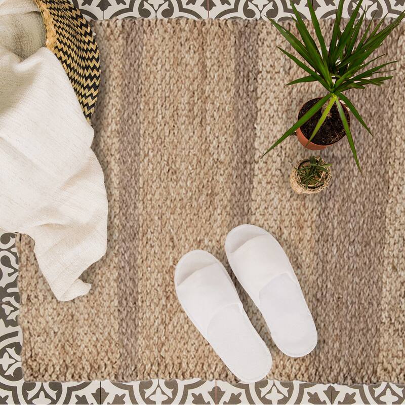 Hand-Woven Seagrass and Corn Husk Floor Runner with Stripes - 79" L x 28" W x 0" H