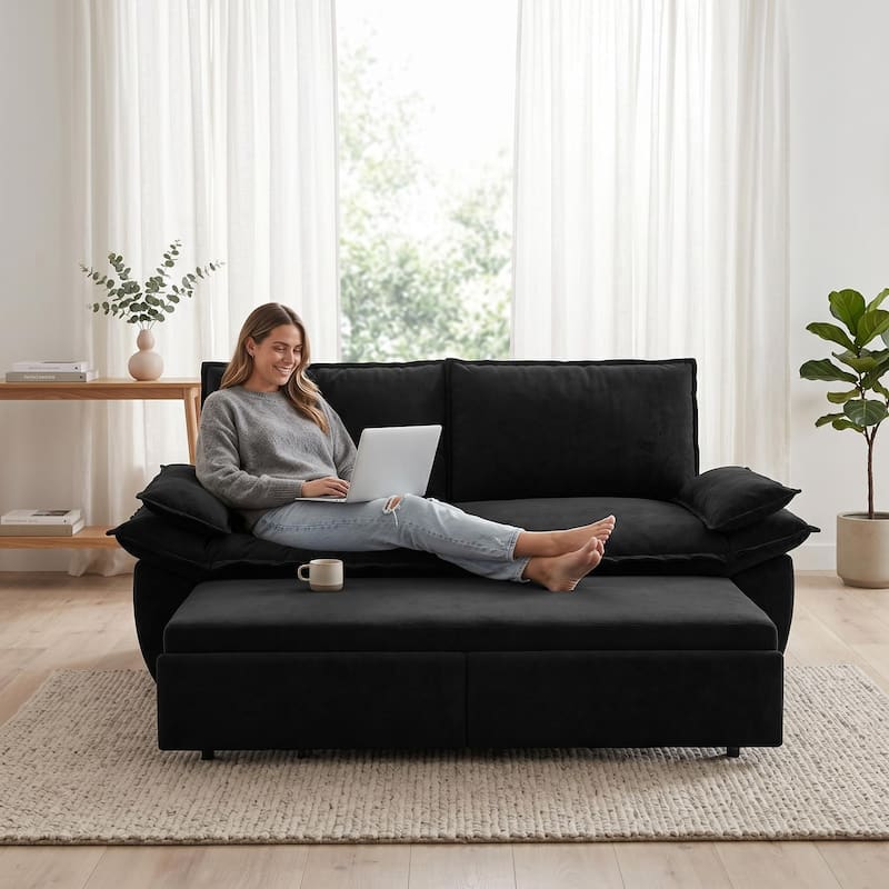 Homy Casa 73.2''/94.5" Queen/King Pull Out Sofa Bed, 3-in-1 Corduroy/Velvet Sleeper Couch
