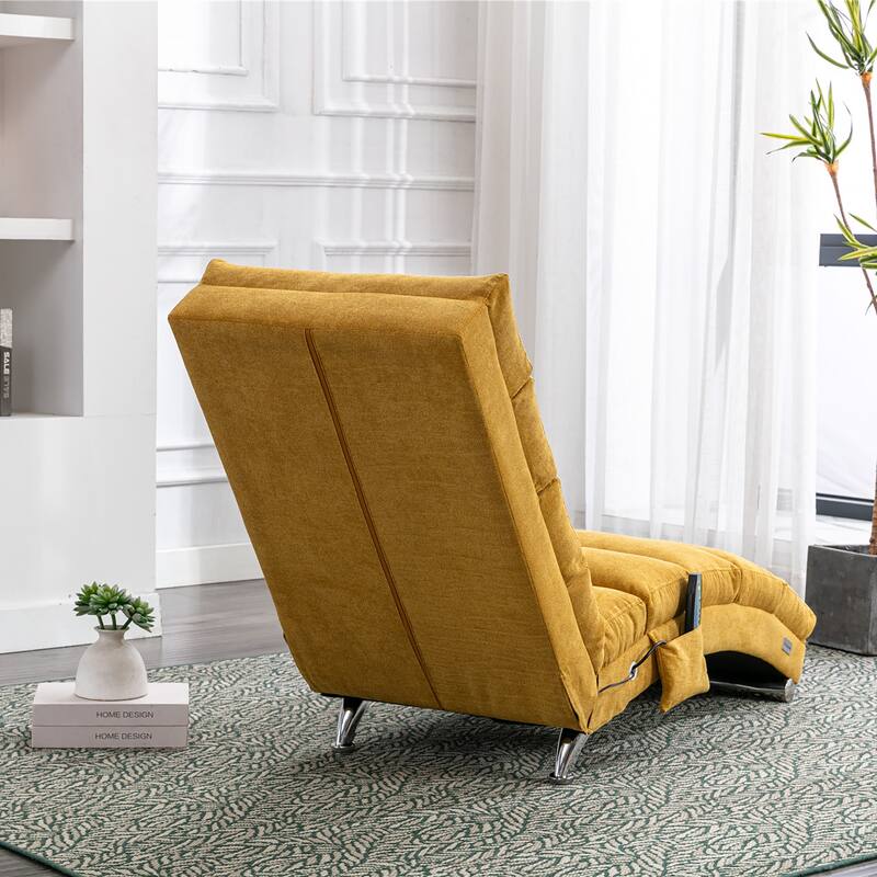 Luxury Upholstered Chaise Lounge Chair with Vibration for Relaxation, Fixed Back Fabric Leisure Recliner Sofa