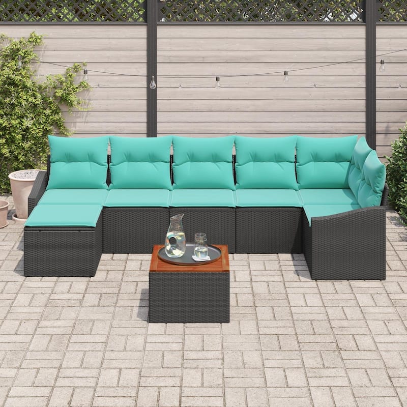 vidaXL 8 Garden Sofa Set with Cushions Black/Grey Poly Rattan - 113.8 x 48.6 x 27.2