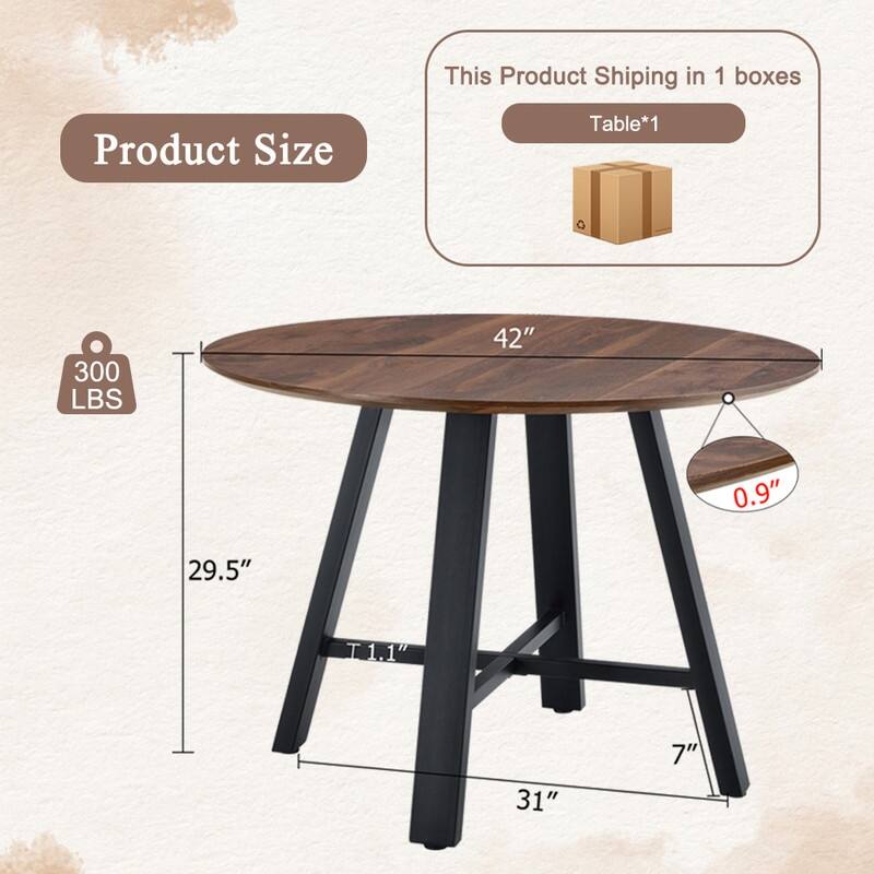 42" Modern Round Dining Table & Coffee Table - Dark Wood Grain Top with Black Metal Legs