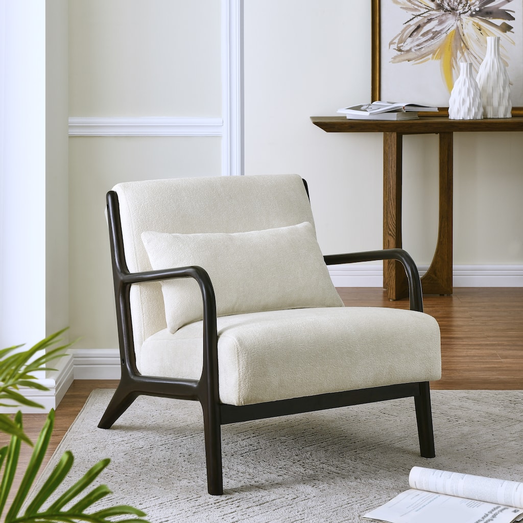 Eterna Mid-Century Modern Style Accent Chair with Removable Lumbar Pillow, Black Finish Solid Wood Legs