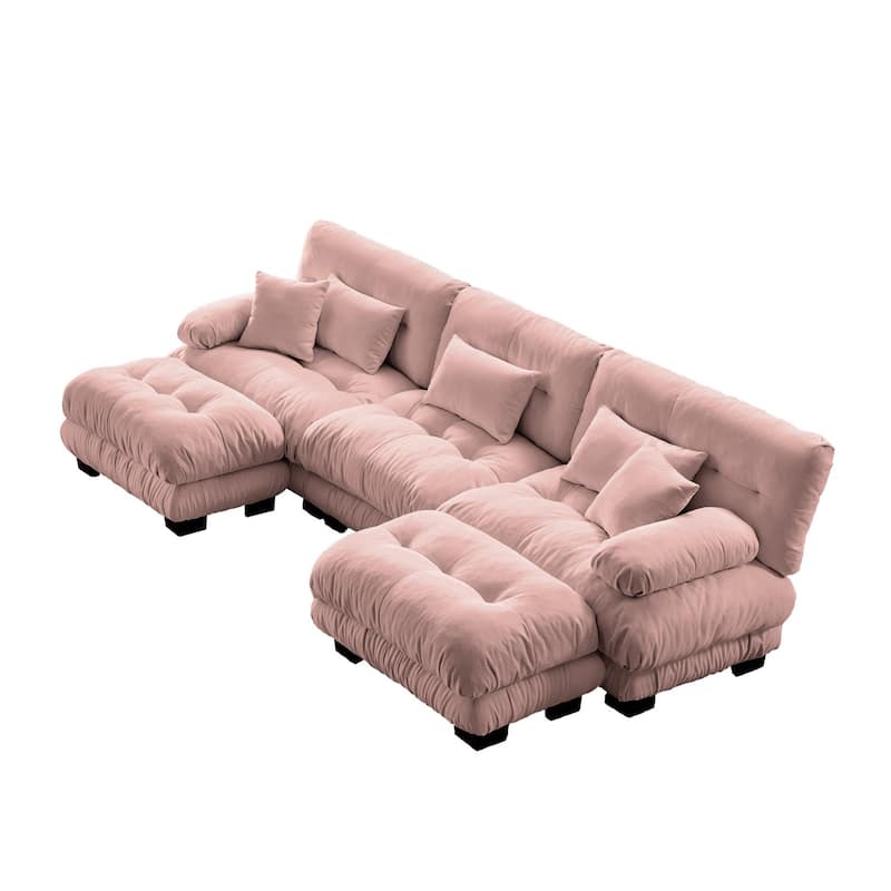 Modular U-shaped Deep Seat Sectional Sofa Couch with 2 Ottomans and Pillows