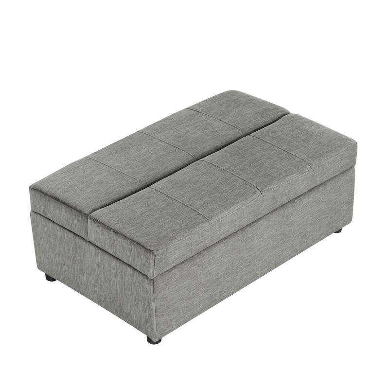 Twin Size Folding Ottoman Sleeper Bed with Mattress, Dark Gray, Chenille