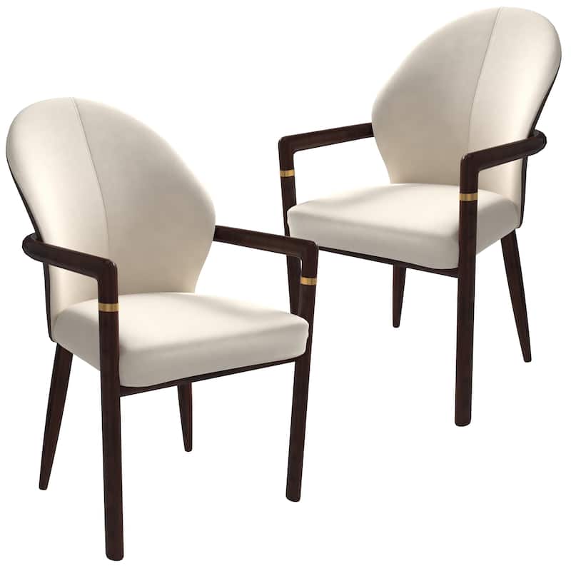 LeisureMod Set of 2 Modern Leather/Velvet Dining Chair - Elegant Armchair with Gold Accents for Home Office & Kitchen