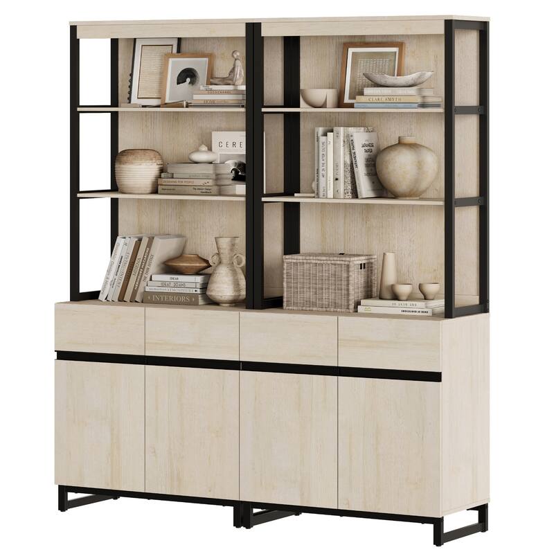 WAMPAT Modern 72" Tall Bookcase with Metal Base and Adjustable Shelves, Library Book Shelf with Storage Cabinet
